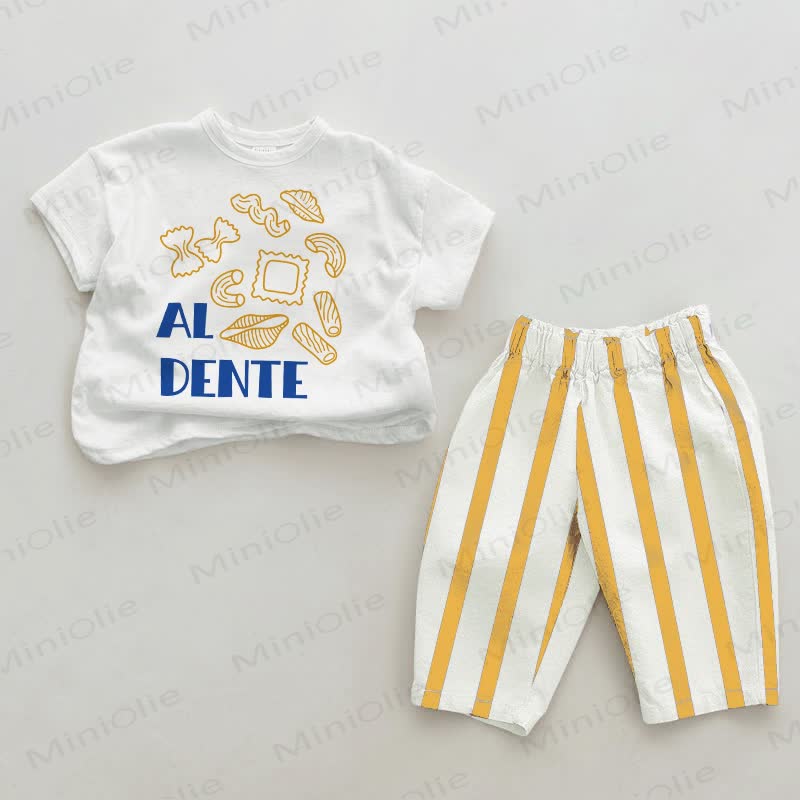 AL DENTEベビー用 ホワイト＆イエロー 縦ストライプ 2点セット - 白と黄色 - 2～3歳 - image 1