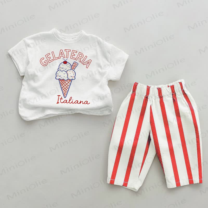 GELATERIA ITALIANAベビーレッド 縦ストライプ 2点セット - 白と赤 - 4～5歳 - image 1