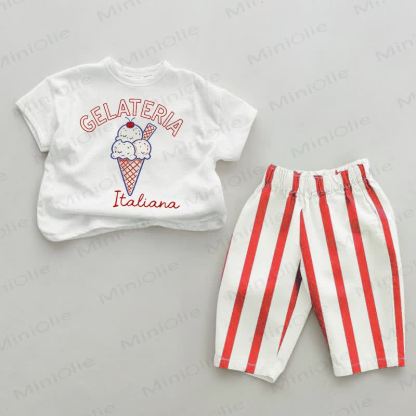 GELATERIA ITALIANAベビーレッド 縦ストライプ 2点セット - 白と赤 - 4～5歳 - image 1