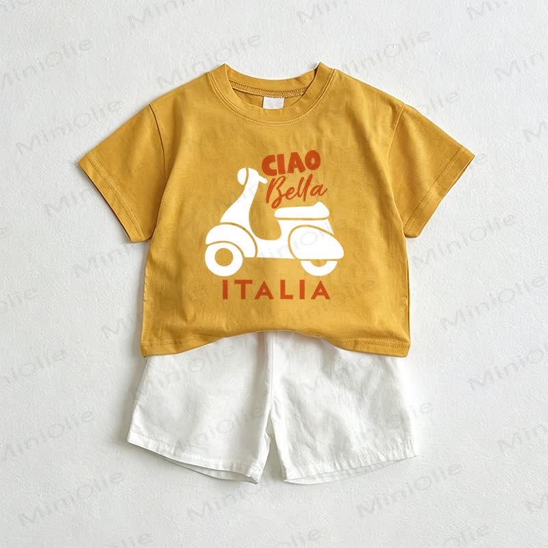 CIAO BELLA ITALIAベビーTシャツ＆ショートパンツ 2点セット - 黄色と白 - 3～5歳 - image 1