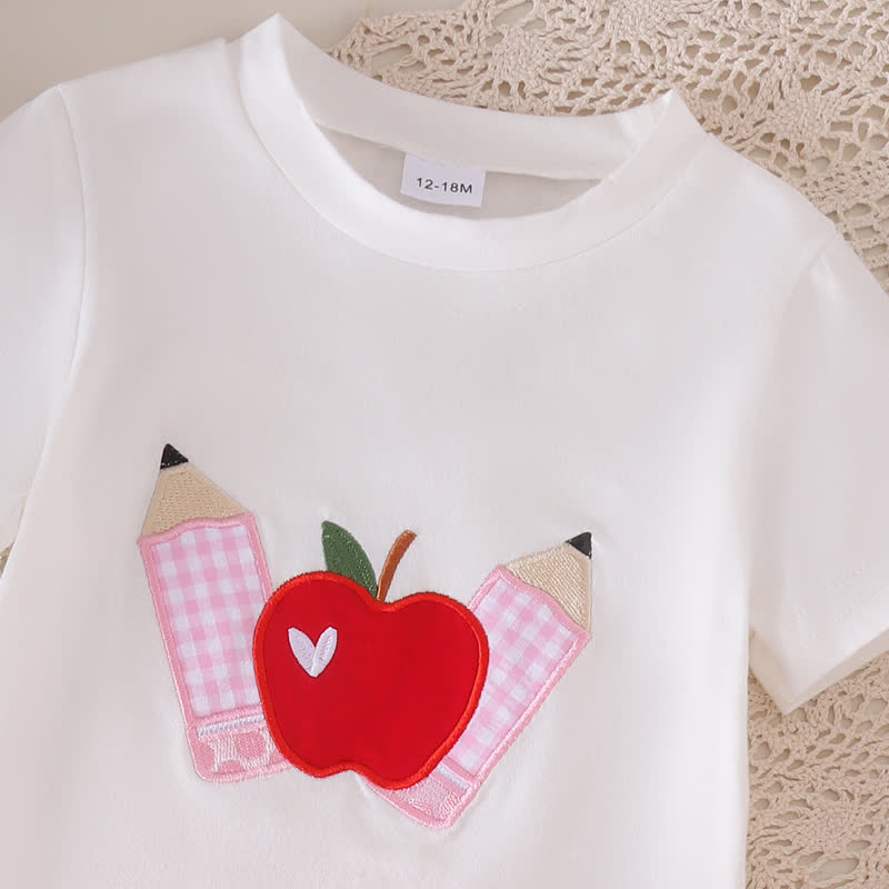 幼児向け女の子用アップルアップリケTシャツとピンクのティアードスカートの2点セット - image 5