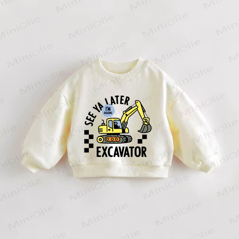 SEE YA LATER I'M DIGGING EXCAVATOR幼児用クリームスウェットシャツ - クリーム - 3～5歳 - image 1