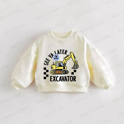 SEE YA LATER I'M DIGGING EXCAVATOR幼児用クリームスウェットシャツ - クリーム - 3～5歳 - image 1