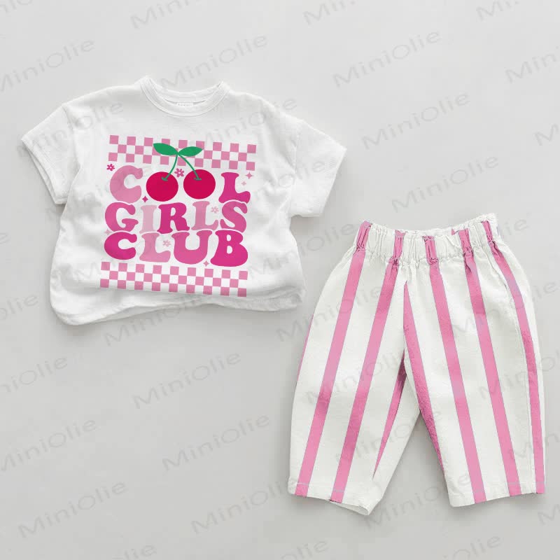 COOL GIRLS CLUBガールズ ピンク 縦ストライプ ツーピースセット - ホワイト＆ピンク - 2～3歳 - image 1
