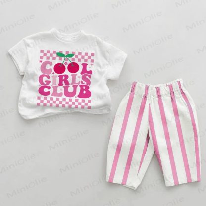 COOL GIRLS CLUBガールズ ピンク 縦ストライプ ツーピースセット - ホワイト＆ピンク - 2～3歳 - image 1