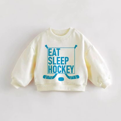 EAT SLEEP HOCKEY・幼児用クリームスウェットシャツ - クリーム - 3～5歳 - image 1