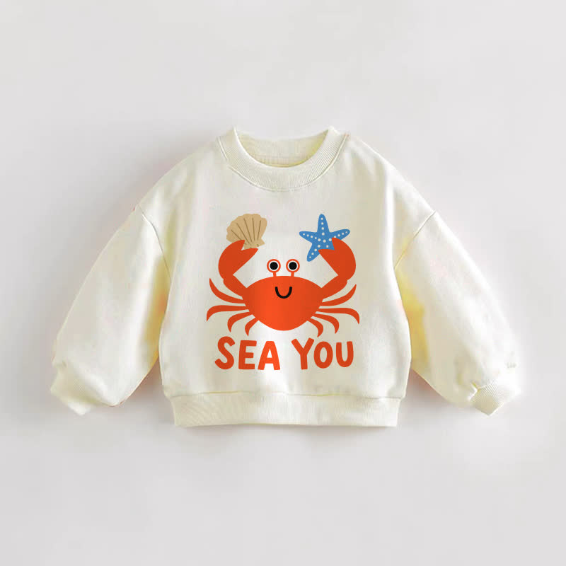 SEA YOUベビー幼児用カニ柄クリームスウェットシャツ - クリーム - 3～5歳 - image 1