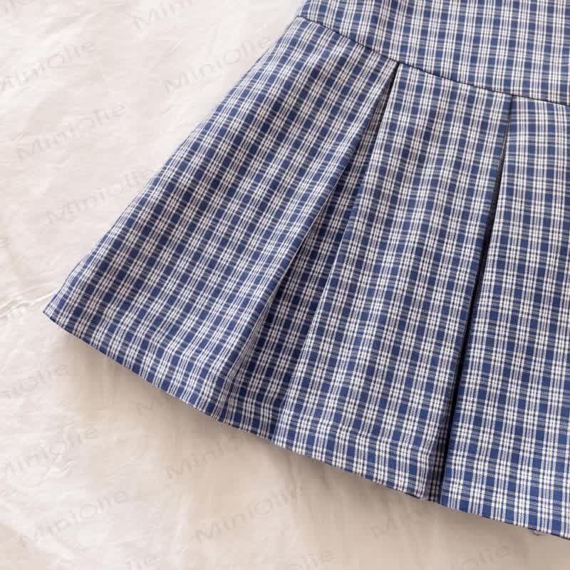 幼児用女の子向けネイビーブルーギンガムチェック柄パフスリーブDress - image 6