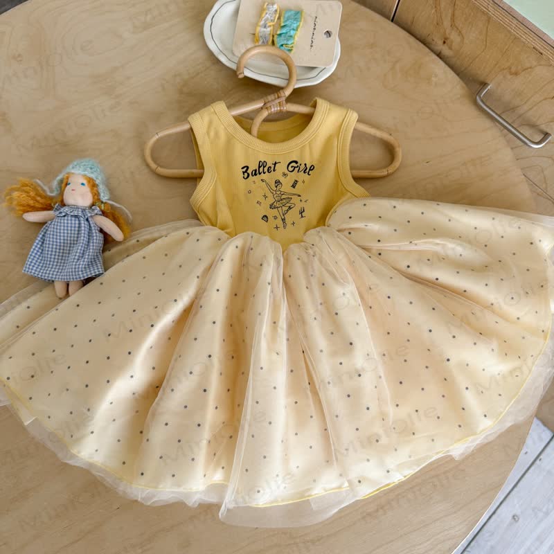 BALLET GIRL幼児用ベビーガール 水玉模様タンクトップDress - 黄色 - 8-9T - image 1
