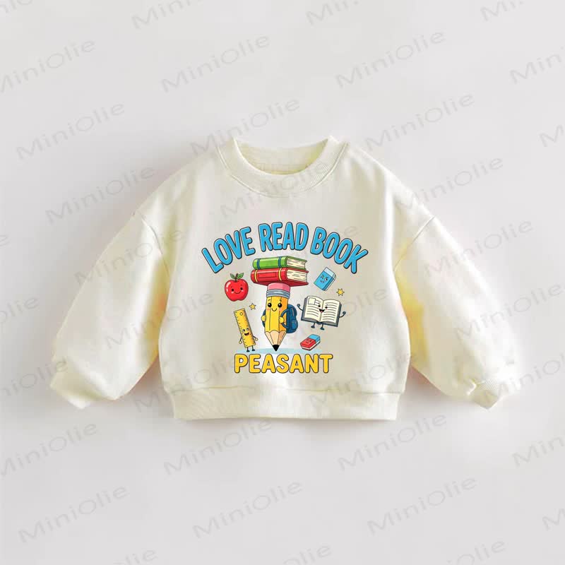 LOVE READ BOOK PEASANTベビー幼児用クリームスウェットシャツ - クリーム - 3～5歳 - image 1