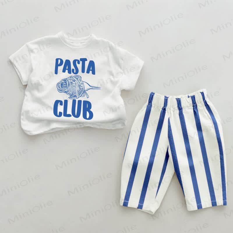 PASTA CLUBベビーブルー 縦ストライプ 2点セット - ホワイト＆ブルー - 2～3歳 - image 1