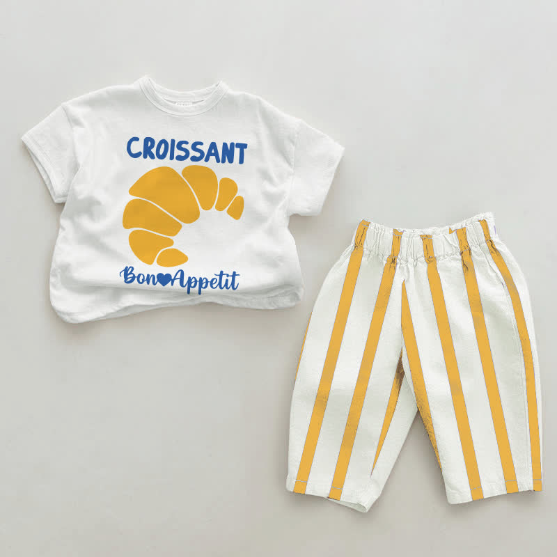 CROISSANTBON APPETITベビー ホワイト＆イエロー 縦ストライプ 2点セット - 白と黄色 - 2～3歳 - image 1