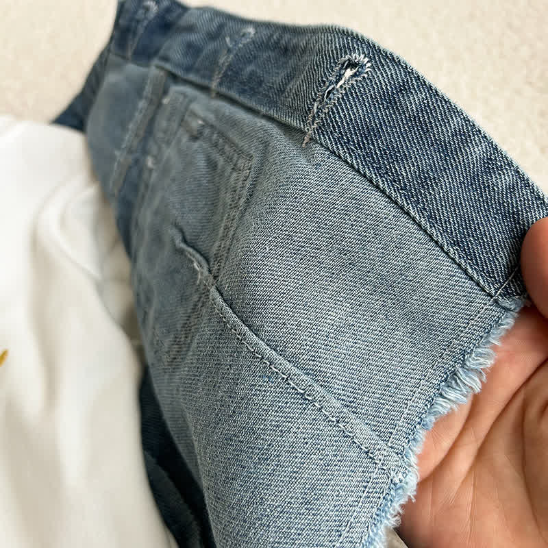 幼児用女の子向けブルーの裾ほつれデニムジャケットとスカートのツーピースセット - image 12