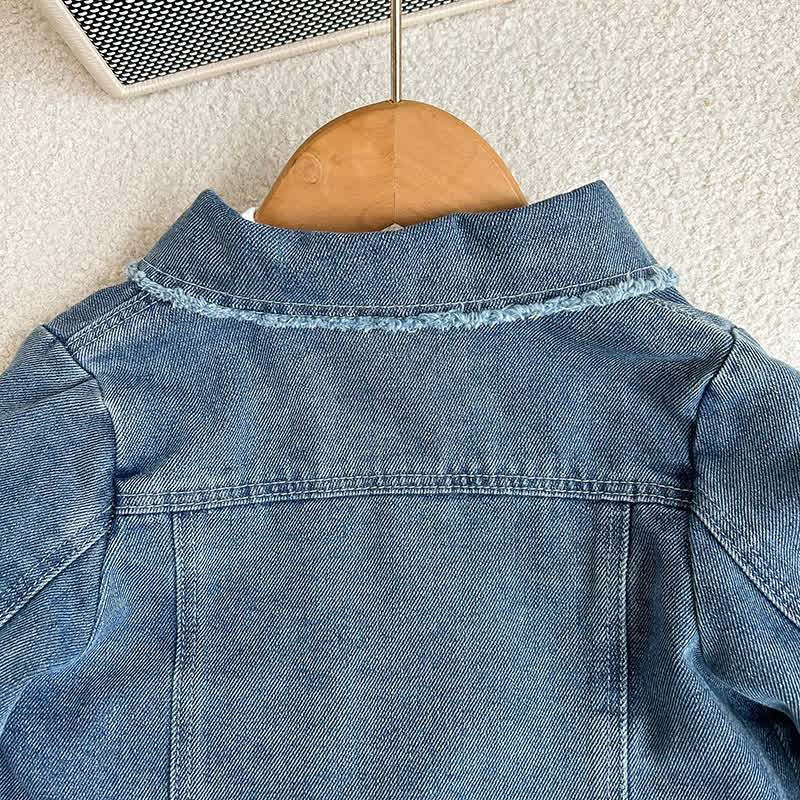 幼児用女の子向けブルーの裾ほつれデニムジャケットとスカートのツーピースセット - image 5