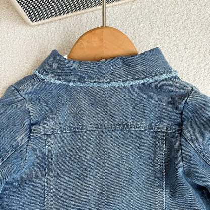 幼児用女の子向けブルーの裾ほつれデニムジャケットとスカートのツーピースセット - image 5