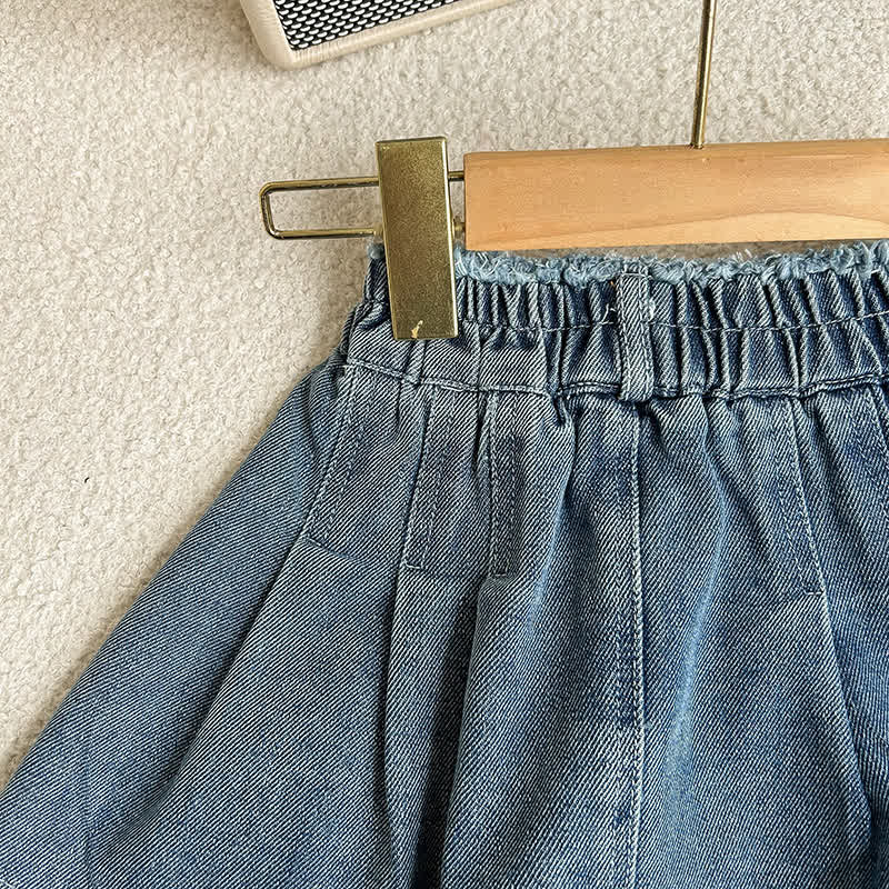 幼児用女の子向けブルーの裾ほつれデニムジャケットとスカートのツーピースセット - image 10