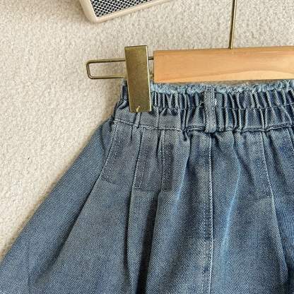 幼児用女の子向けブルーの裾ほつれデニムジャケットとスカートのツーピースセット - image 10