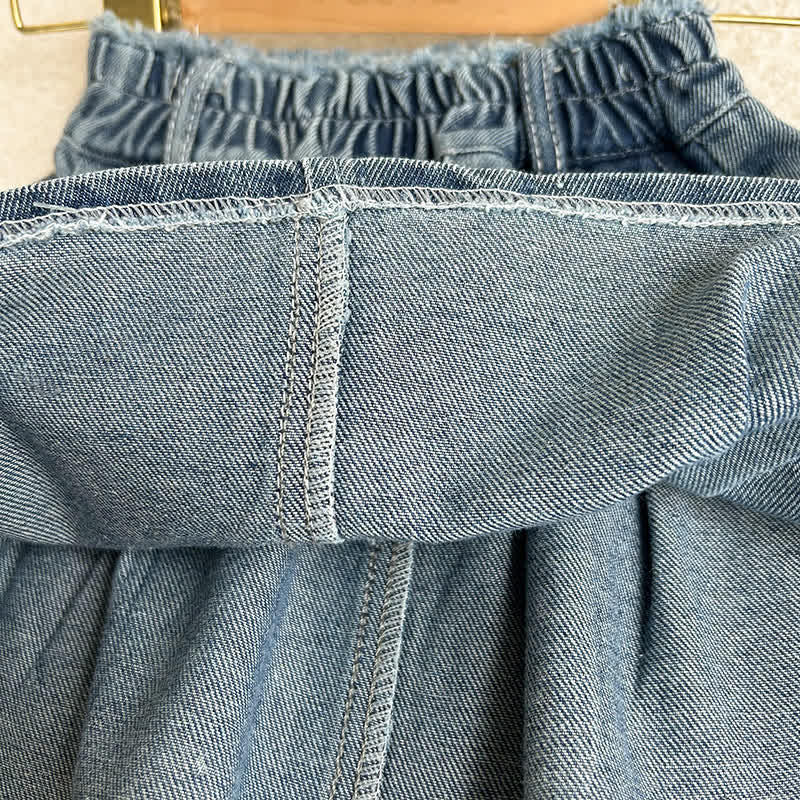 幼児用女の子向けブルーの裾ほつれデニムジャケットとスカートのツーピースセット - image 11