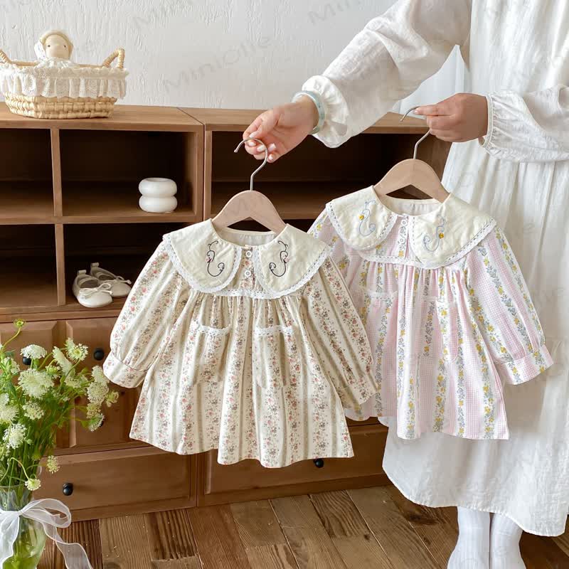 幼児用女の子向け花柄長袖Dress - image 1