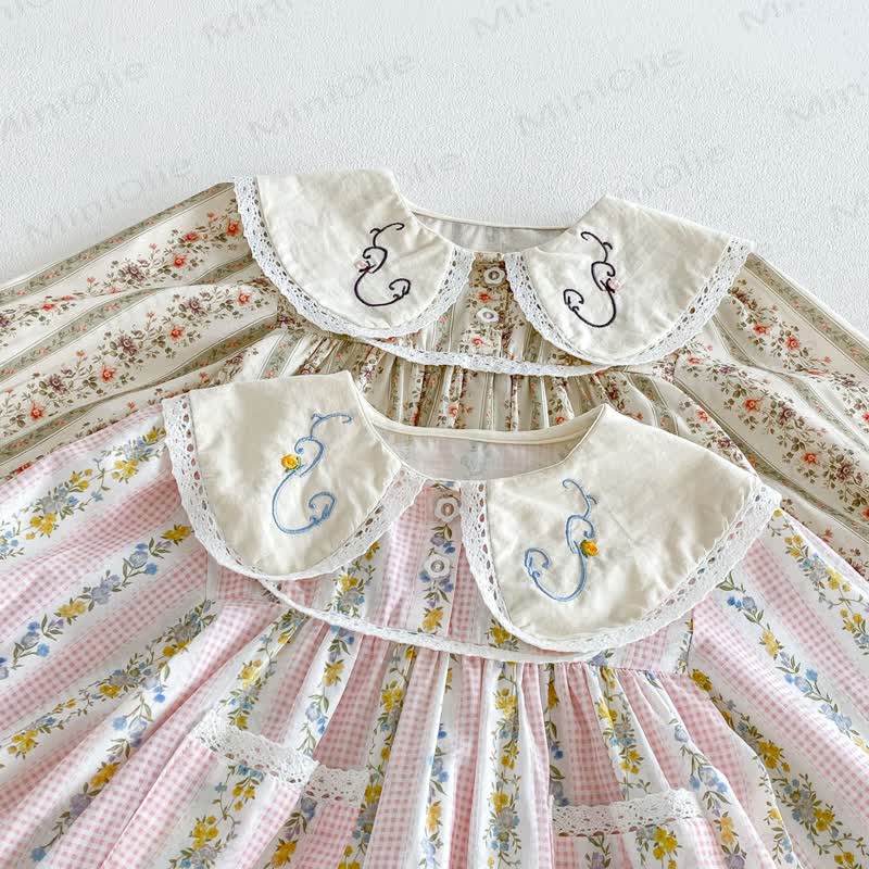 幼児用女の子向け花柄長袖Dress - image 4