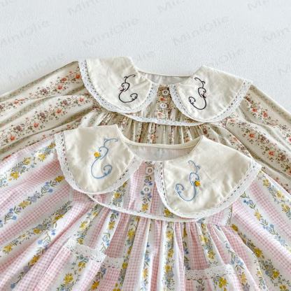 幼児用女の子向け花柄長袖Dress - image 4