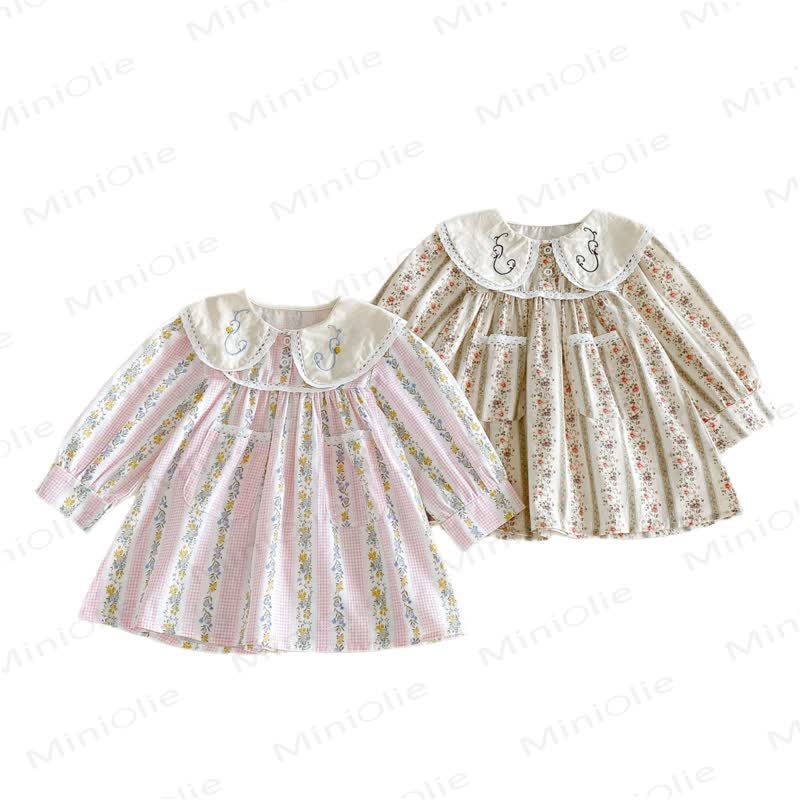 幼児用女の子向け花柄長袖Dress - image 3