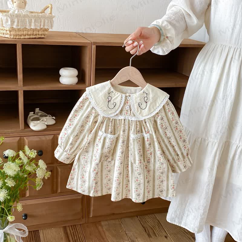 幼児用女の子向け花柄長袖Dress - カーキ - 6～7歳 - image 12