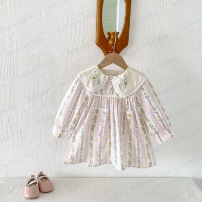 幼児用女の子向け花柄長袖Dress - image 6