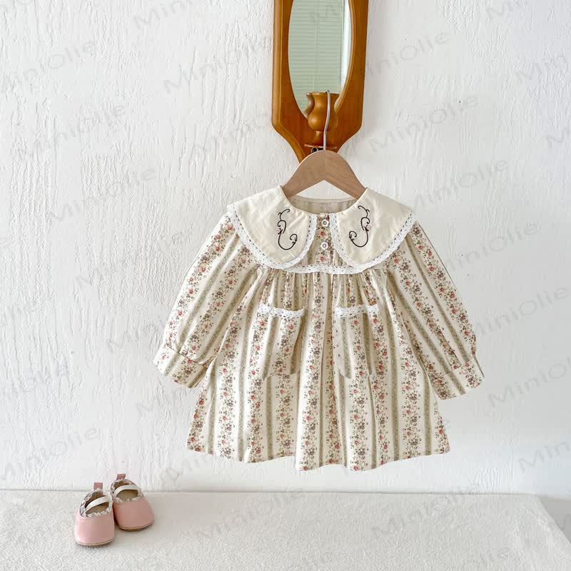幼児用女の子向け花柄長袖Dress - image 13