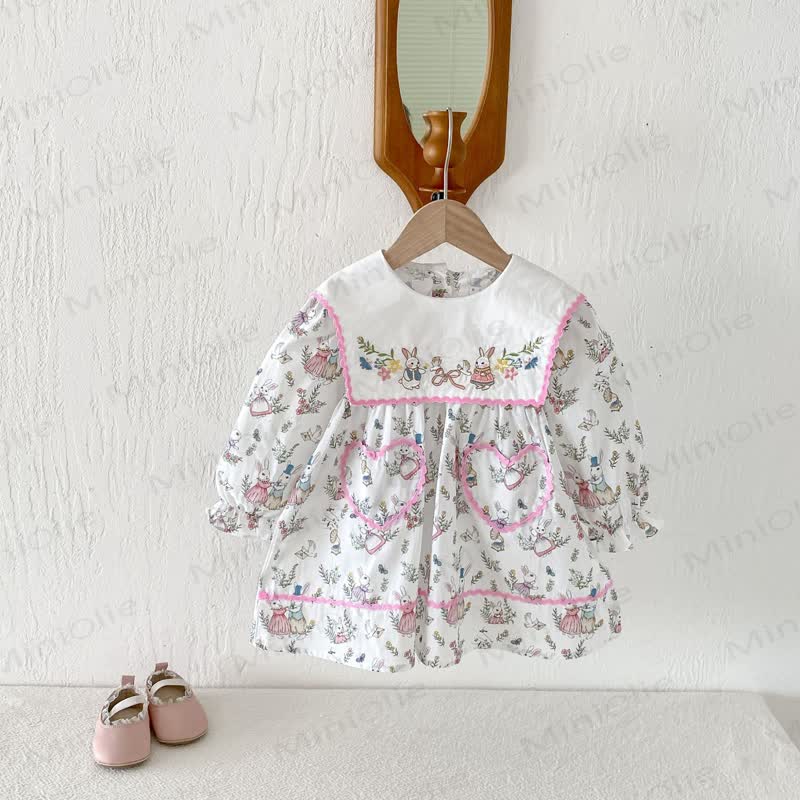 幼児用女の子向けうさぎ柄長袖Dress - image 2