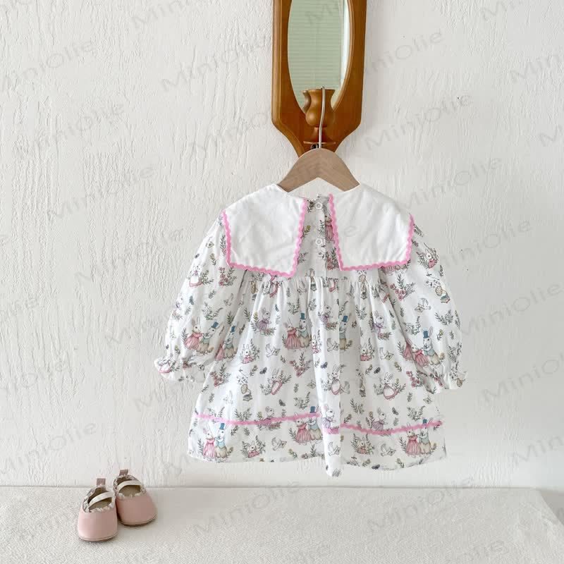 幼児用女の子向けうさぎ柄長袖Dress - image 3
