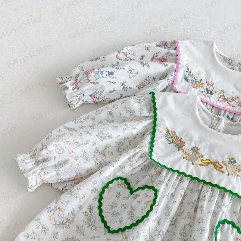 幼児用女の子向けうさぎ柄長袖Dress - image 6
