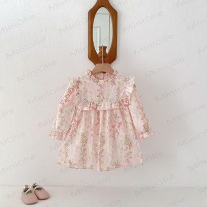 幼児用女の子向け花柄フリル襟長袖Dress - image 3