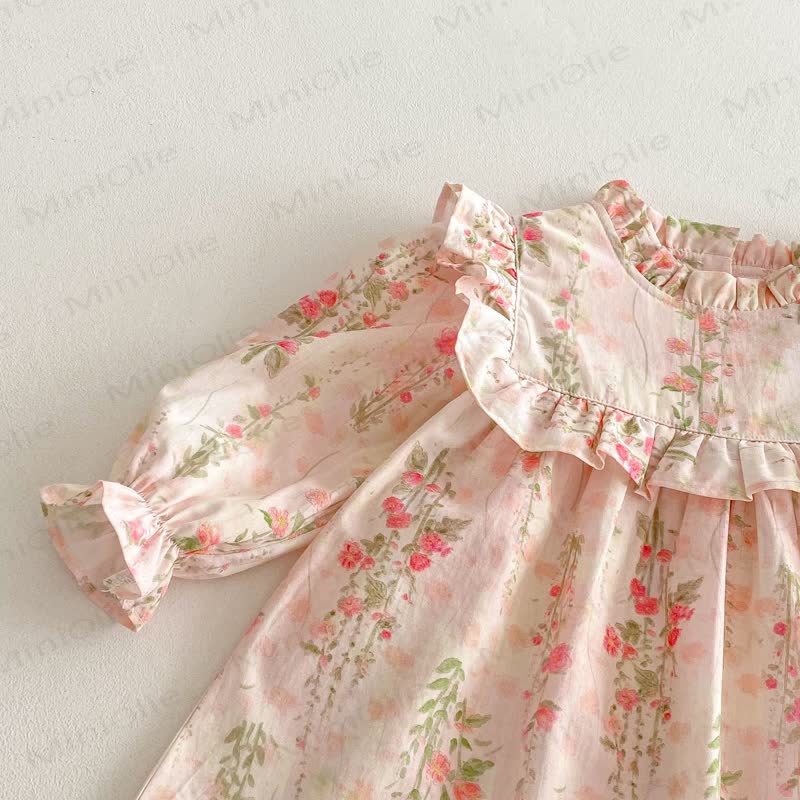 幼児用女の子向け花柄フリル襟長袖Dress - image 6