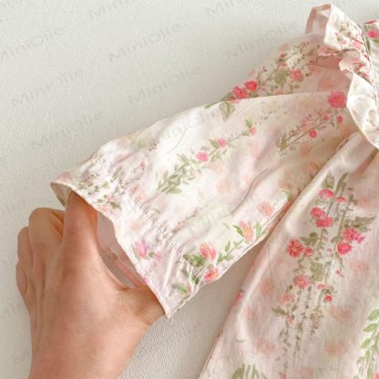 幼児用女の子向け花柄フリル襟長袖Dress - image 7