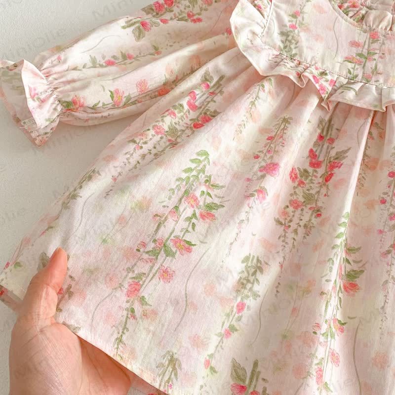 幼児用女の子向け花柄フリル襟長袖Dress - image 9