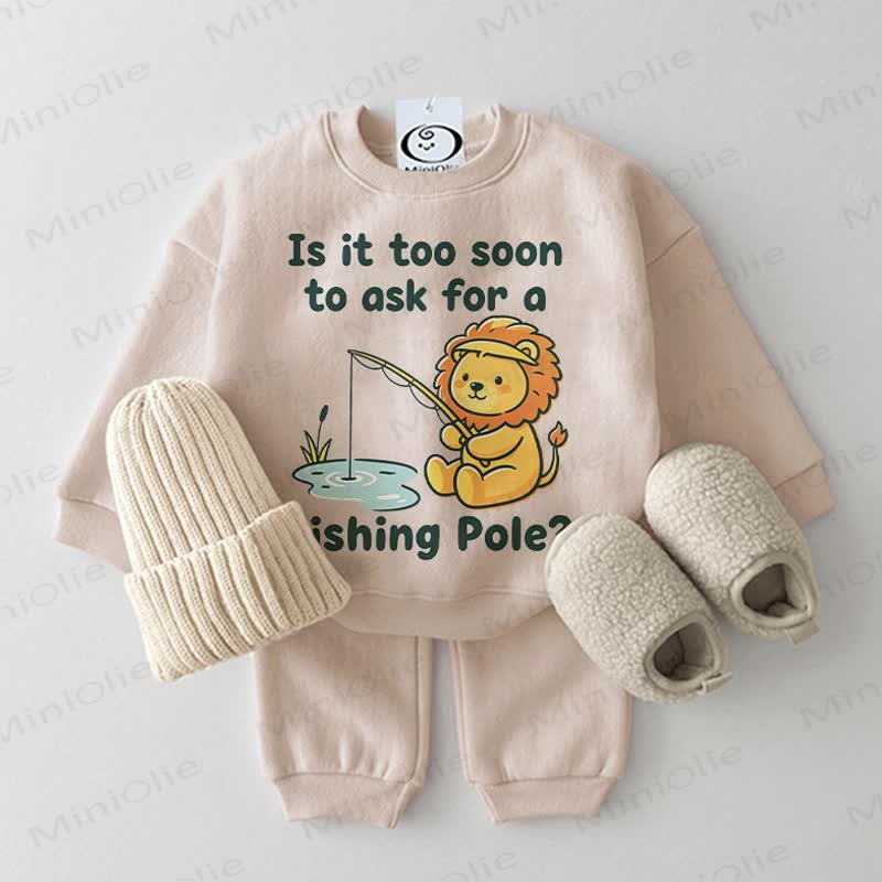 IS IT TOO SOON TO ASK FOR A FISHING POLE?ベビー用ベージュスウェットシャツ2点セット - ベージュ - 2～3歳 - image 1