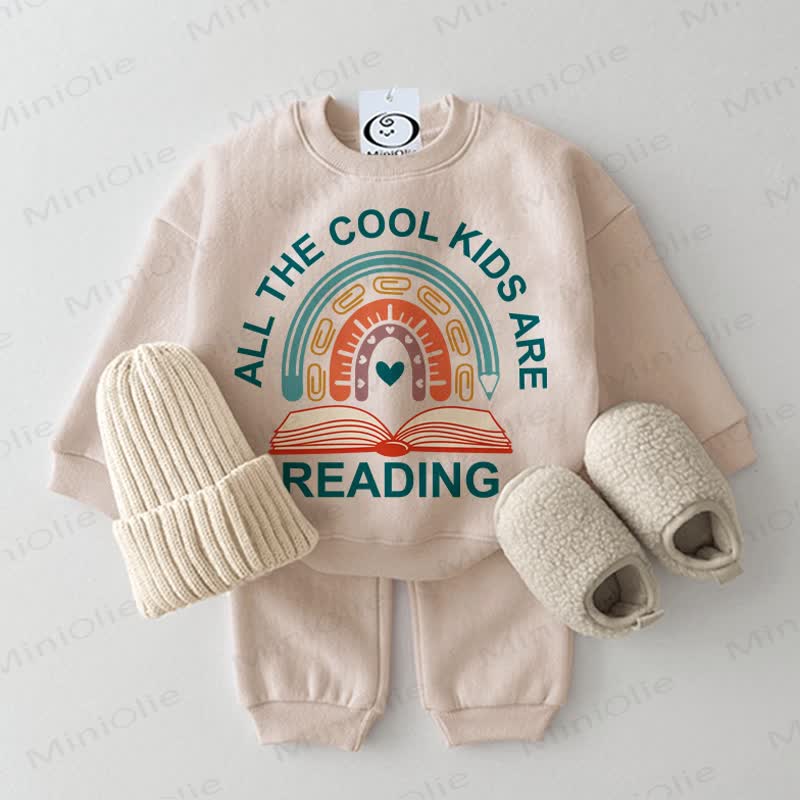 ALL THE COOL KIDS ARE READING！ベビーベージュスウェットシャツ2点セット - ベージュ - 2～3歳 - image 1