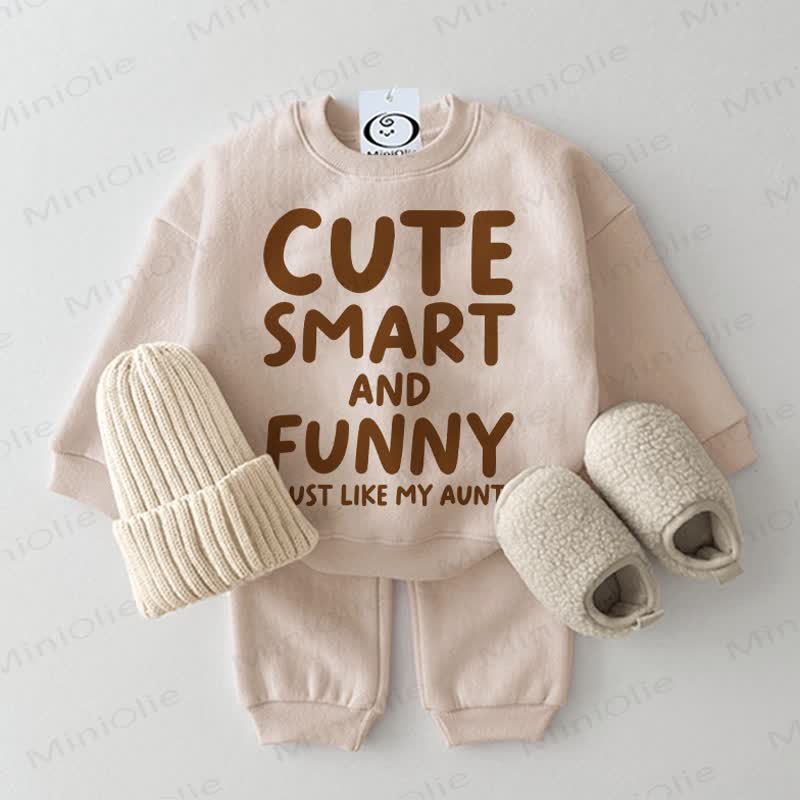 CUTE SMART AND FUNNY JUST LIKE MY AUNT！ベビーベージュスウェットシャツ2点セット - ベージュ - 2～3歳 - image 1