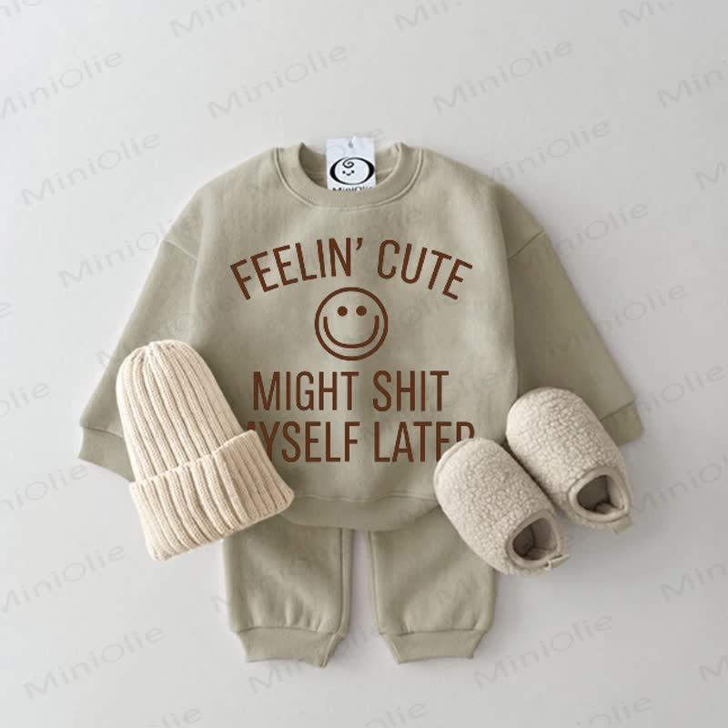 FEELIN' CUTE MIGHT SHIT MYSELF LATERベビーグレーグリーンスウェットシャツ2点セット - グレーグリーン - 2～3歳 - image 1
