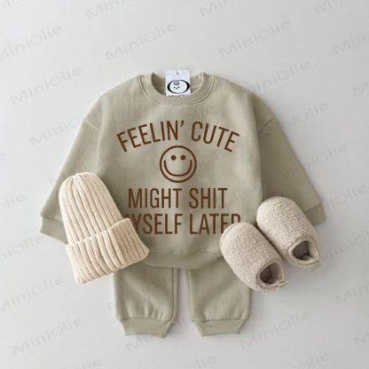 FEELIN' CUTE MIGHT SHIT MYSELF LATERベビーグレーグリーンスウェットシャツ2点セット - グレーグリーン - 2～3歳 - image 1