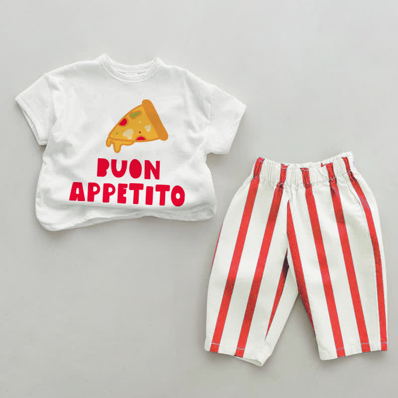 BUON APPETITOベビーピザ ホワイト&レッド 縦ストライプ 2枚セット - 白と赤 - 4～5歳 - image 1