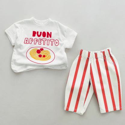 BUON APPETITOベビーパスタ ホワイト&レッド 縦ストライプ 2本セット - 白と赤 - 4～5歳 - image 1