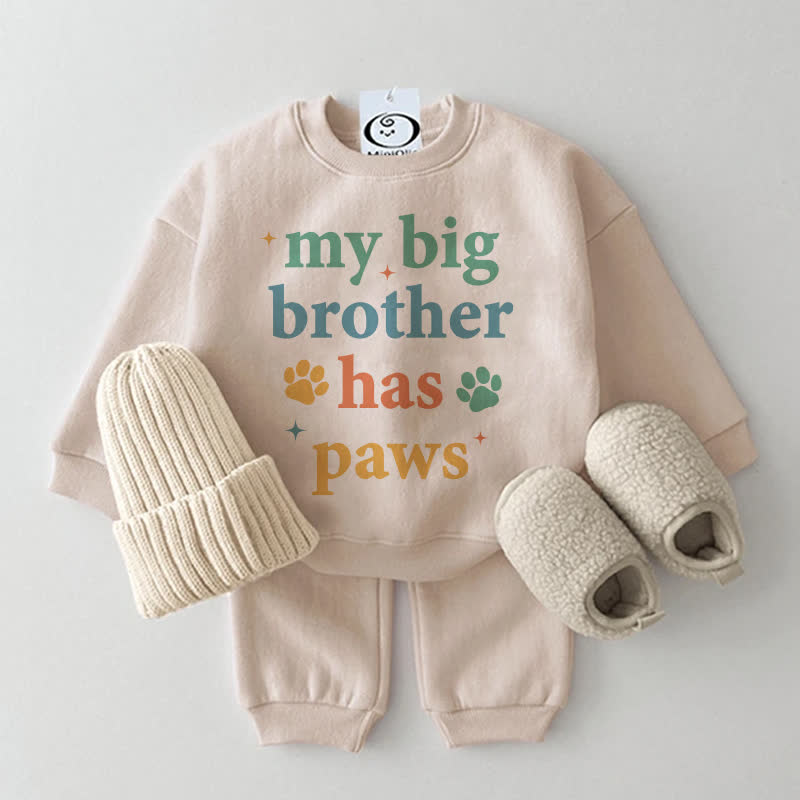 MY BIG BROTHER/SISTER HAS PAWSベビーベージュスウェットシャツ2点セット - ベージュ：BROTHER - 2～3歳 - image 1