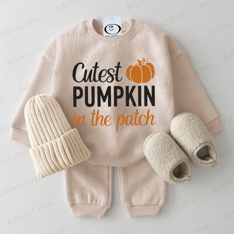 CUTEST PUMPKIN IN THE PATCH！ベビーベージュスウェットシャツ2点セット - ベージュ - 2～3歳 - image 1