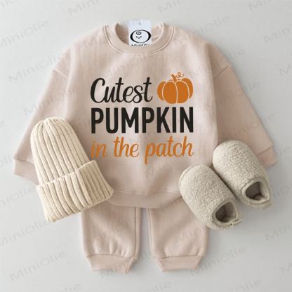 CUTEST PUMPKIN IN THE PATCH！ベビーベージュスウェットシャツ2点セット - ベージュ - 2～3歳 - image 1