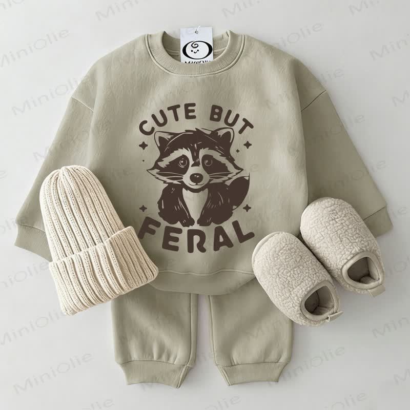 CUTE BUT FERALベビーグレーグリーンスウェットシャツ2点セット - グレーグリーン - 2～3歳 - image 1