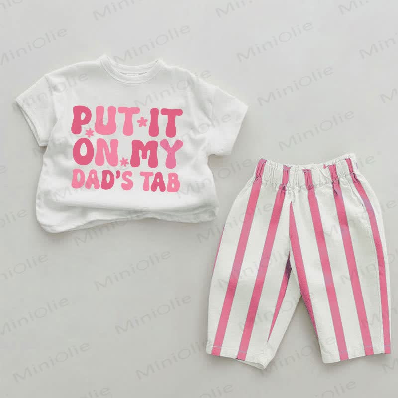 PUT IT ON MY DAD'S TABで！ベビーガールズ用ピンク縦ストライプ2点セット - ホワイト＆ピンク - 2～3歳 - image 1
