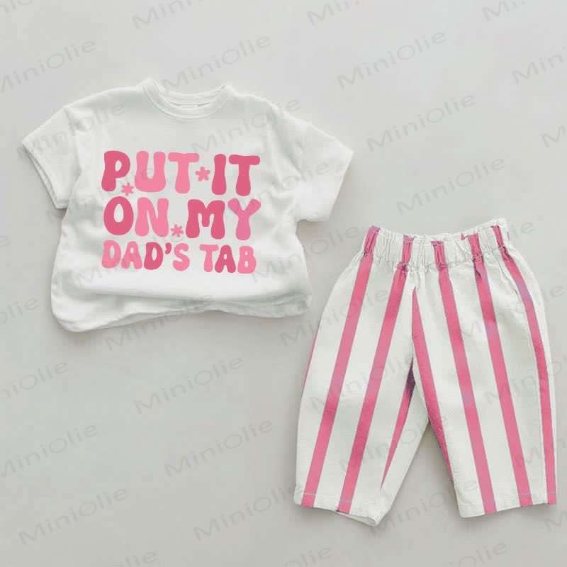 PUT IT ON MY DAD'S TABで！ベビーガールズ用ピンク縦ストライプ2点セット - ホワイト＆ピンク - 2～3歳 - image 1