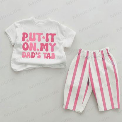 PUT IT ON MY DAD'S TABで！ベビーガールズ用ピンク縦ストライプ2点セット - ホワイト＆ピンク - 2～3歳 - image 1